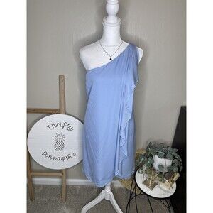 Halston Heritage Women's One Shoulder Mini Blue Silk Dress Size 2
